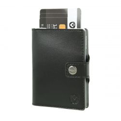 Valenta Card Case Wallet Leren Kaarthouder - 8 Pasjes - Zwart / Zilver